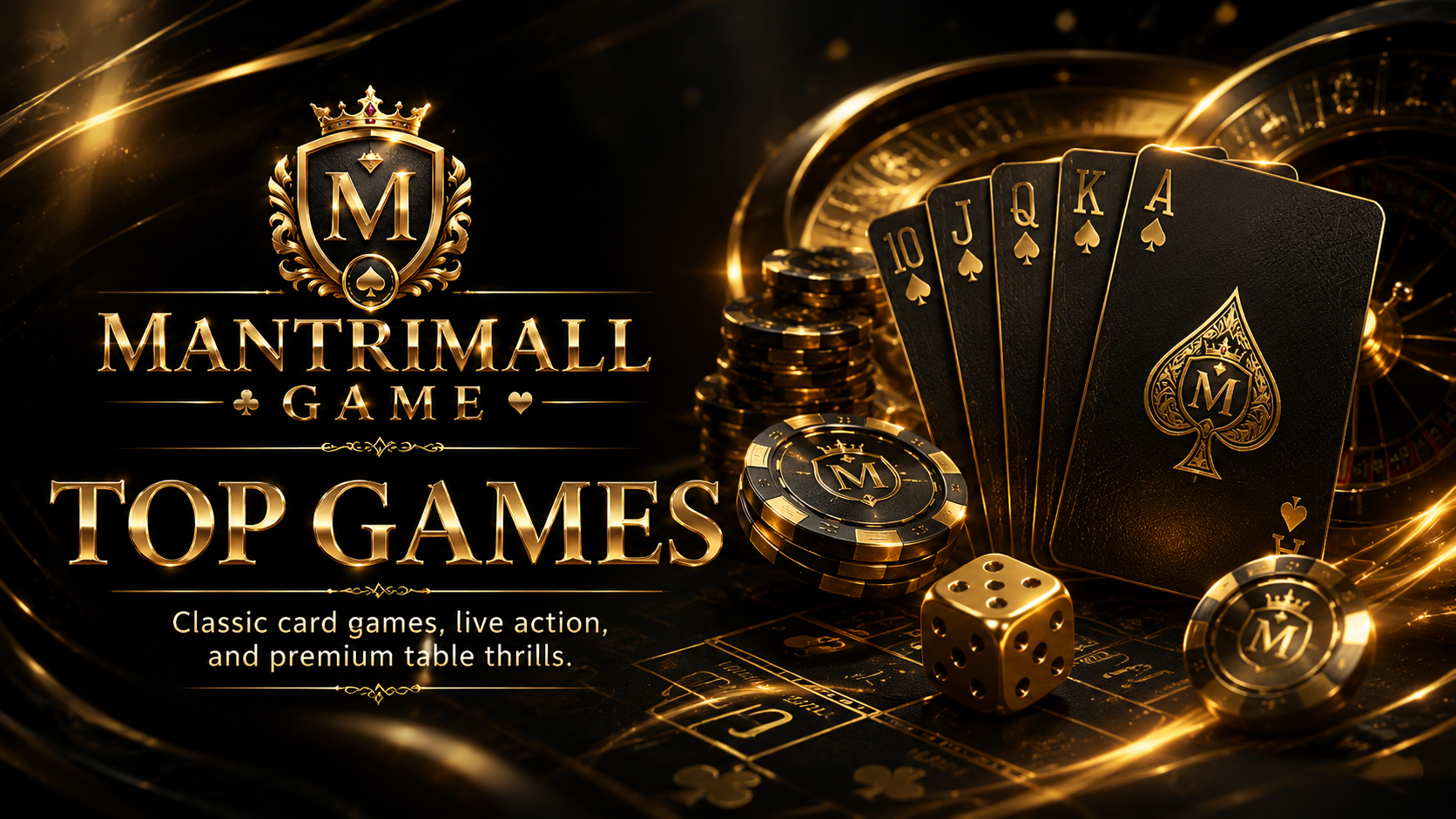 Mantrimall black gold card game table with dice and chips
